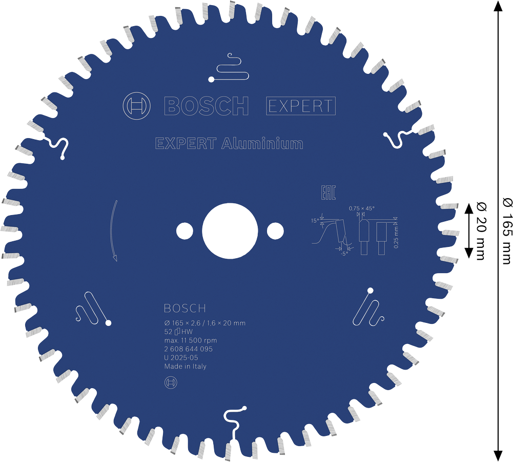 BoschEXPERT 铝制圆锯片 165 毫米，适用于金属。